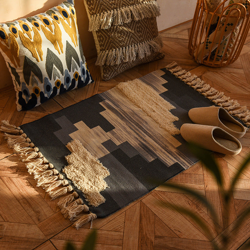 cotton linen tassel woven floor mat, view 8 - MRSLM