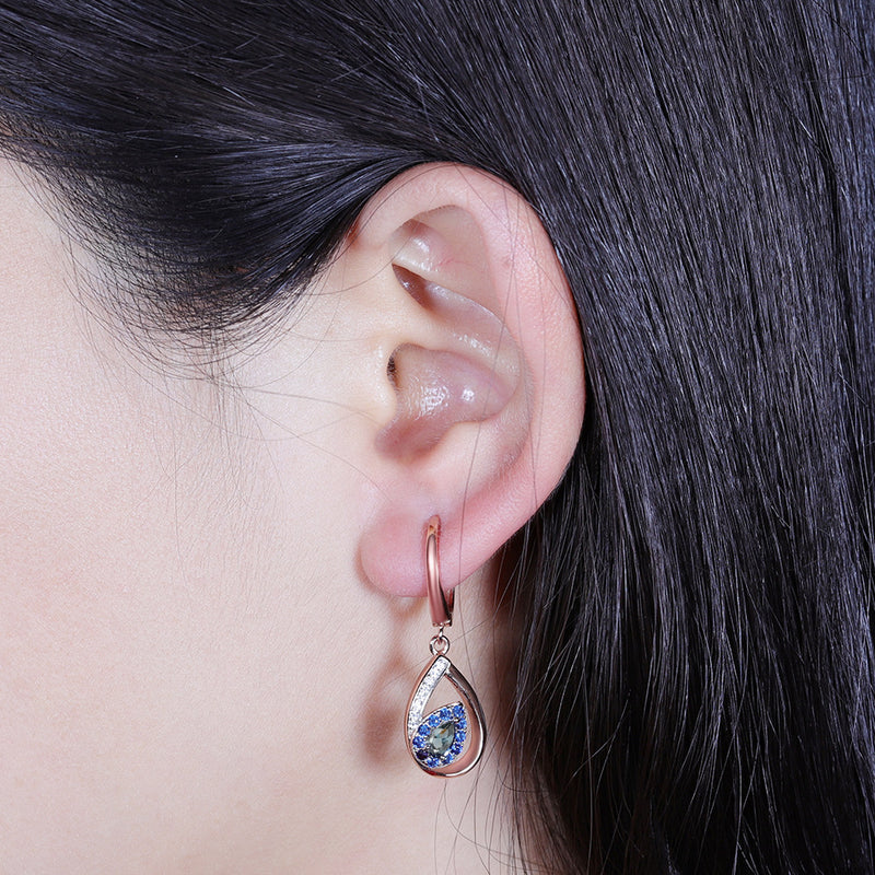 Blue Rose Gold Electroplated Leaf Earrings