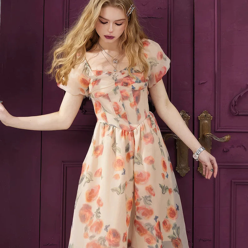 floral v-neck midi dress, view 4 - MRSLM