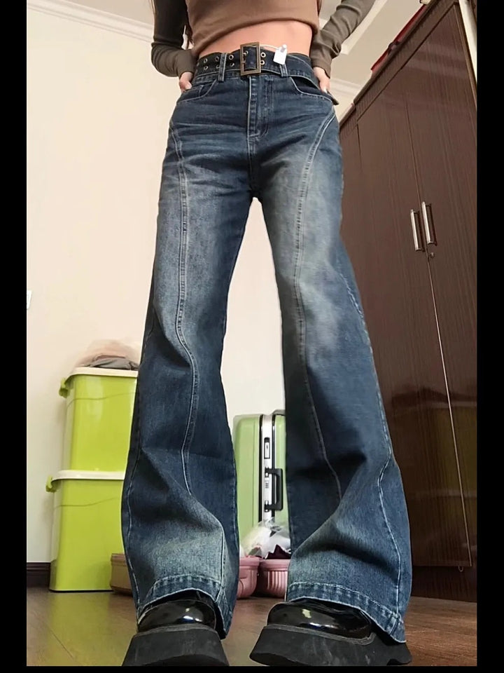 Washed-out Vintage High Waist Loose Wide Legs Straight Jeans