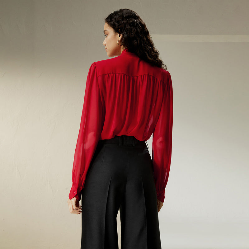 sheer silk mesh bow-tie blouse, view 4 - MRSLM