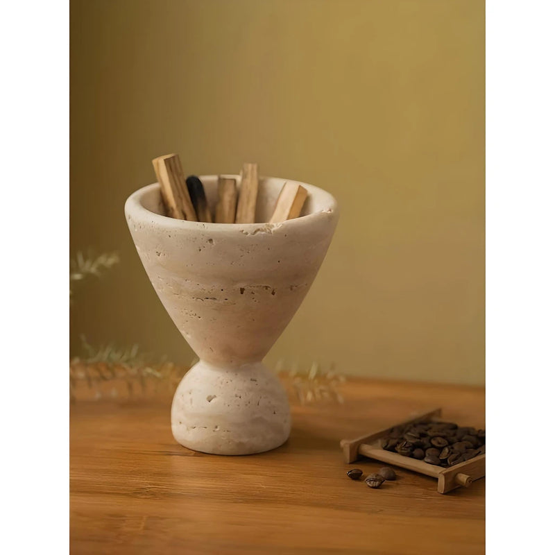 handcrafted travertine stone incense burner, view 4 - MRSLM