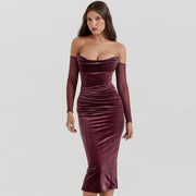 off shoulder velvet Christmas dress - MRSLM