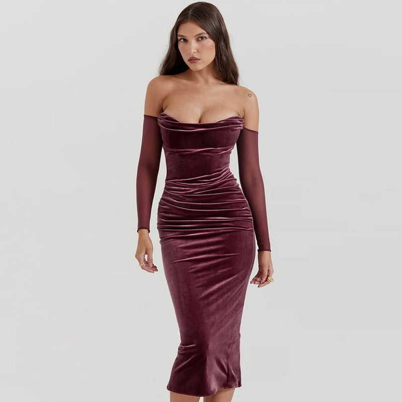 off shoulder velvet Christmas dress - MRSLM