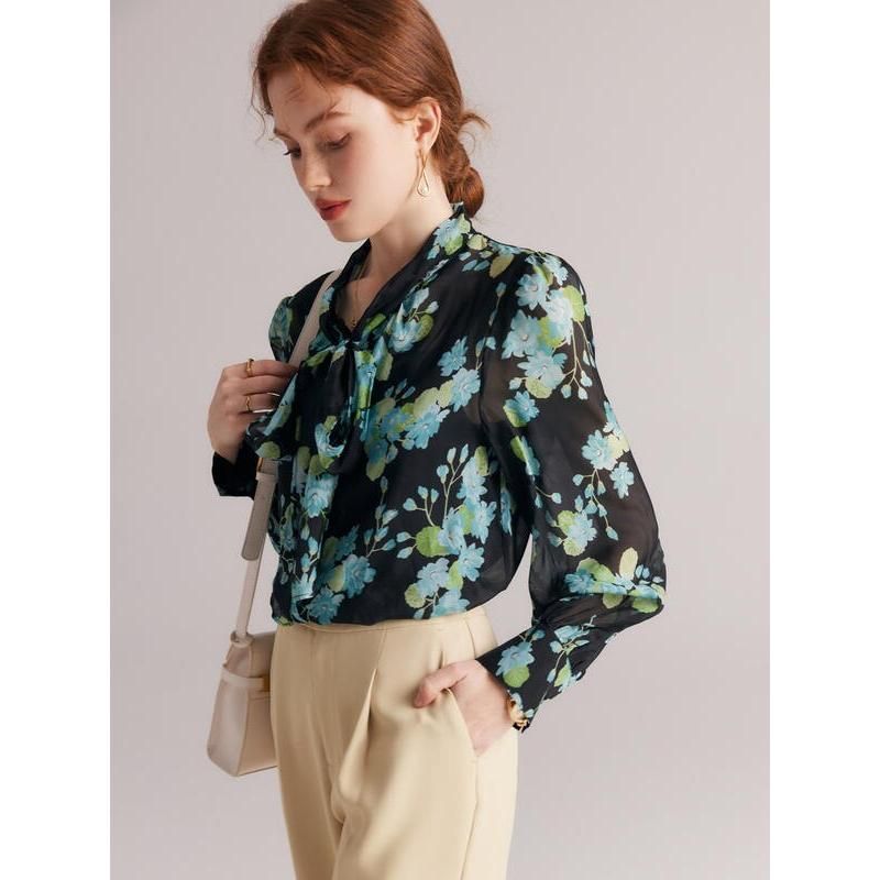 floral silk blend blouse, view 2 - MRSLM