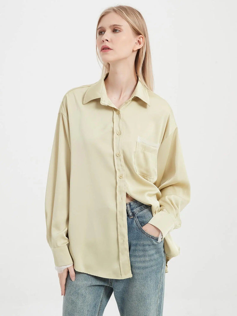 elegant satin long sleeve blouse, view 3 - MRSLM