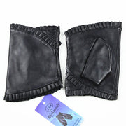 women's leather ruffled half finger gloves, view 2 - MRSLM