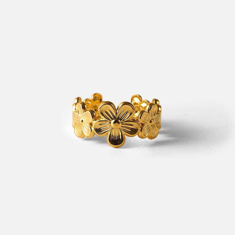 Chic 18K Gold-Plated Stainless Steel Adjustable Flower Ring