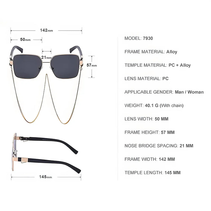 Oversized square sunglasses with chain, view 17 - MRSLM