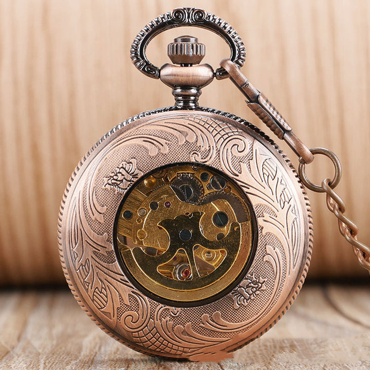 Skeleton Sun Flower Automatic Mechanical Pocket Watch