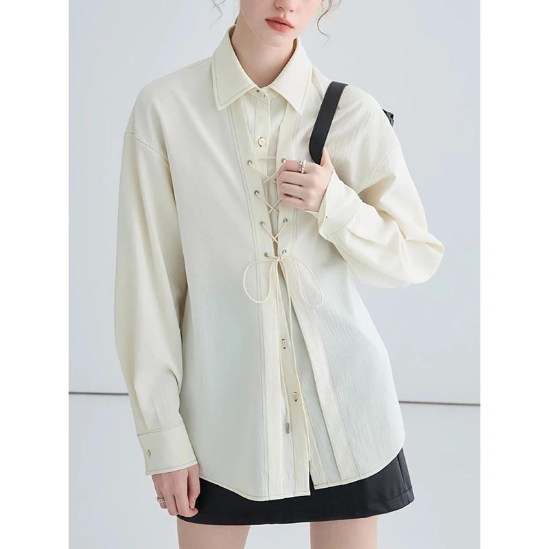 lace-up long sleeve blouse, view 3 - MRSLM