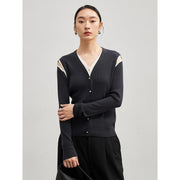 Hollow out shoulder wool blend cardigan, view 5 - MRSLM