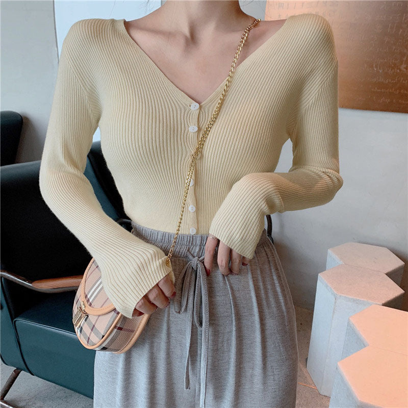 women's v-neck button knit cardigan, view 5 - MRSLM