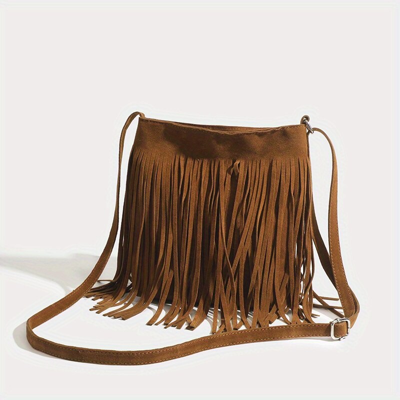 vintage faux suede fringe crossbody bag, view 2 - MRSLM