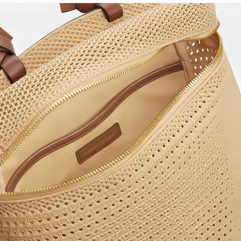 woven hollow-out denim backpack, view 6 - MRSLM