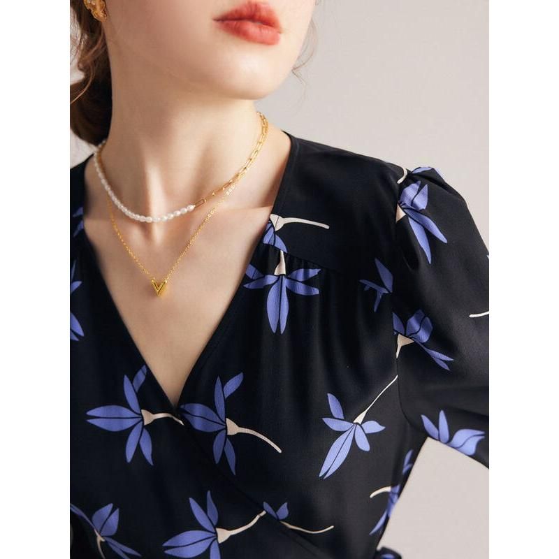 floral silk crepe de chine dress, view 6 - MRSLM