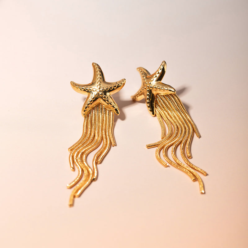 starfish tassel dangle earrings, view 6 - MRSLM