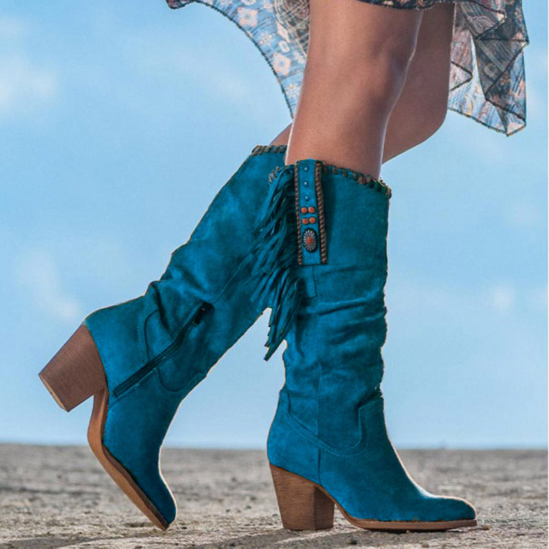 Frosted high-tube fringed women's boots