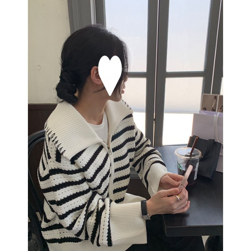 Women's striped knitted cardigan sweater