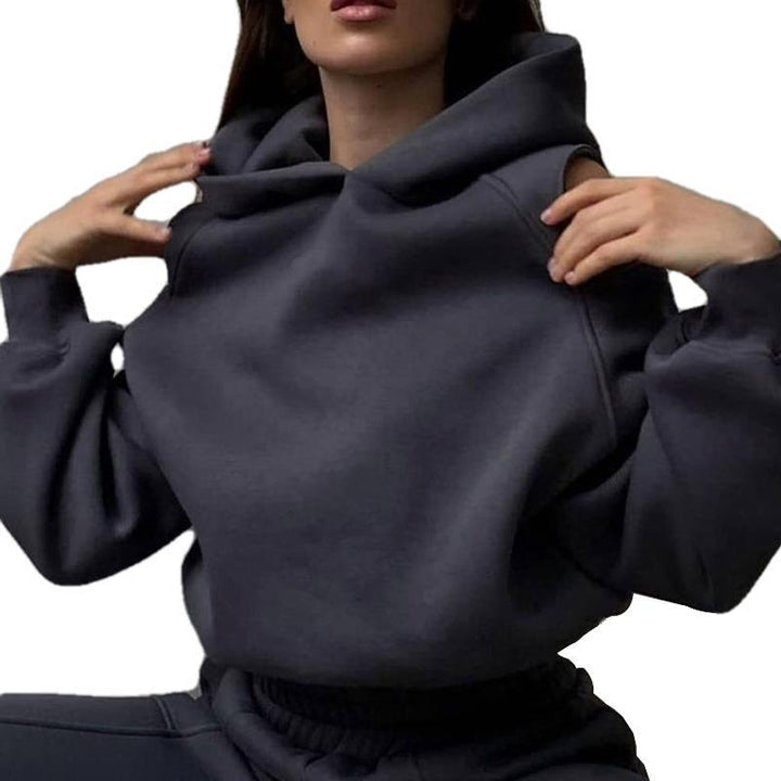 Women's Solid Casual Simple Sports Hooded Sweater Trousers Suit