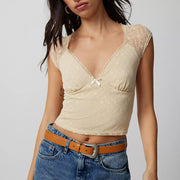 vintage lace v-neck crop top, view 2 - MRSLM