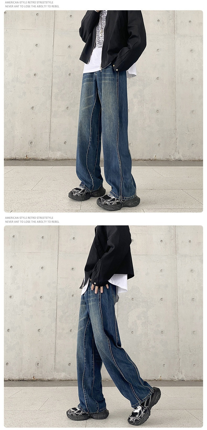 loose straight washed jeans, view 5 - MRSLM