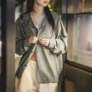 retro velvet cuban collar oversized blouse - MRSLM