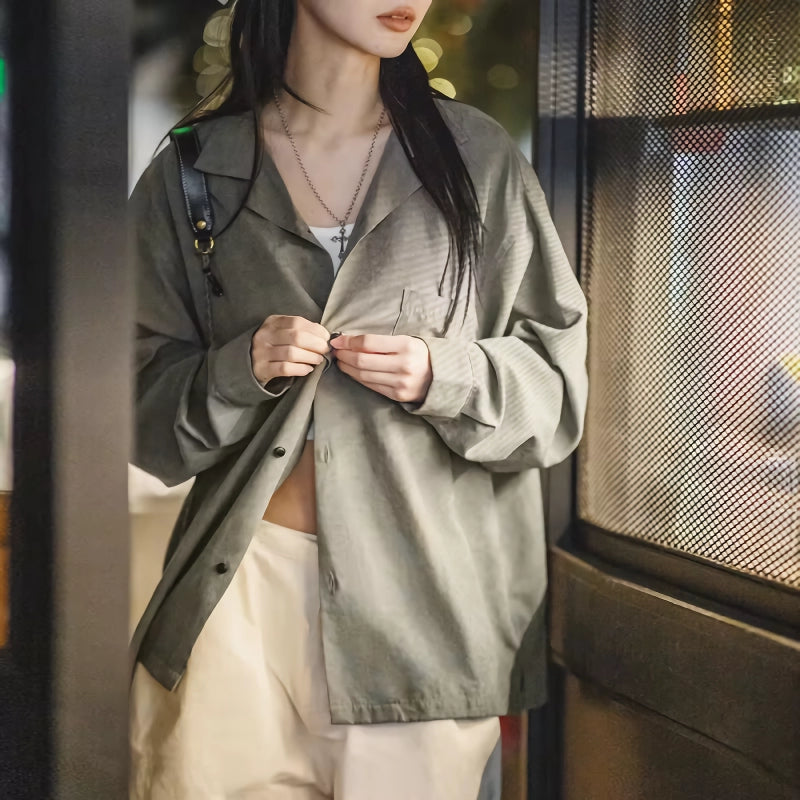 retro velvet cuban collar oversized blouse - MRSLM