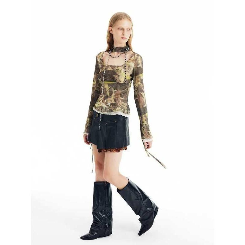 y2k mesh flare sleeve crop top, view 7 - MRSLM