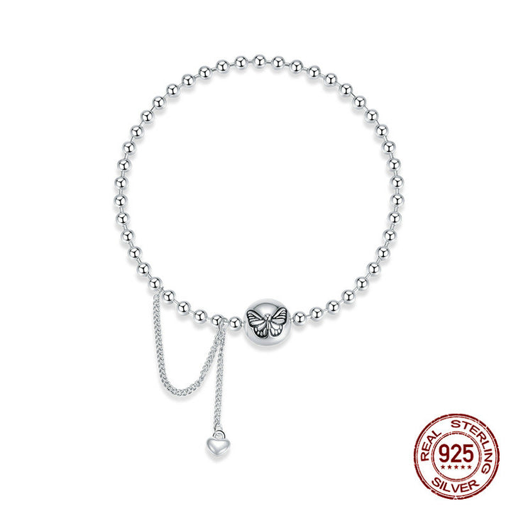 Women's Versatile Silver Butterfly Bead Chain Bracelet