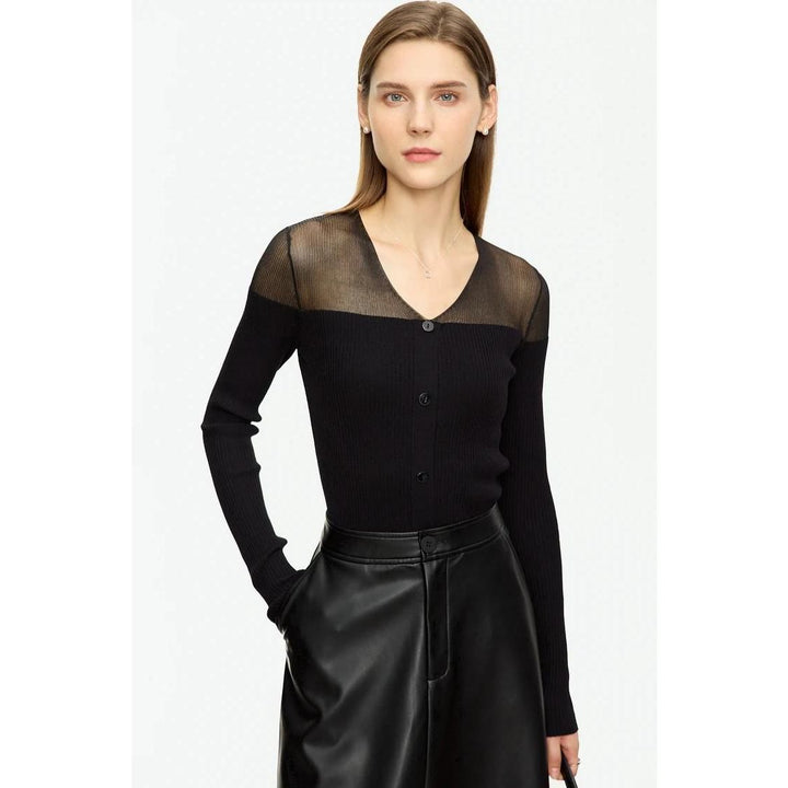 Slim-Fit V-Neck Patchwork Sweater for Women