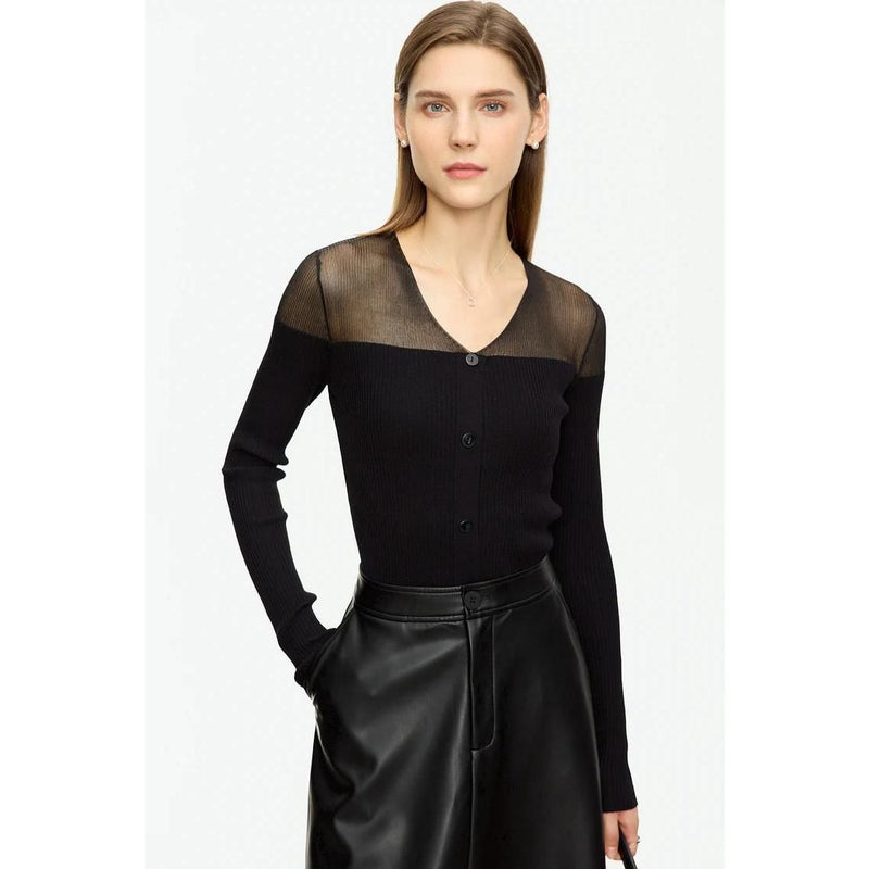 slim-fit V-neck patchwork sweater, view 25 - MRSLM