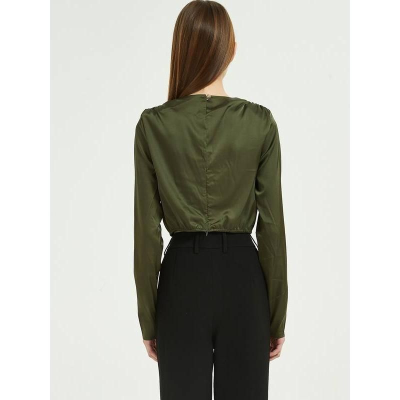 green chiffon long sleeve blouse, view 6 - MRSLM