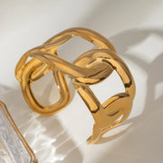 gold plated oval cuff bracelet, view 5 - MRSLM