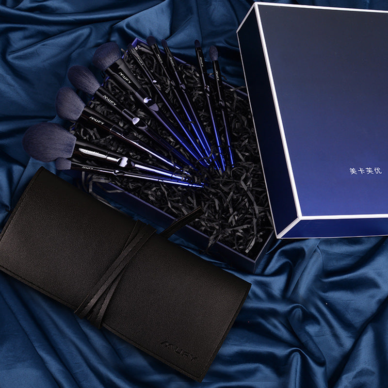 blue 10-piece makeup brush set, view 7 - MRSLM