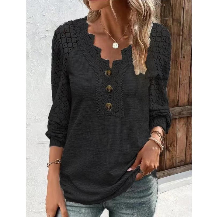 Women's Long Sleeve Shirt Leisure Pullover Slim Lace T-shirt