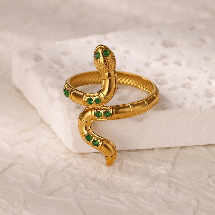 Gold Stainless Steel Snake Rings for Women - Vintage Animal Aesthetic Jewelry