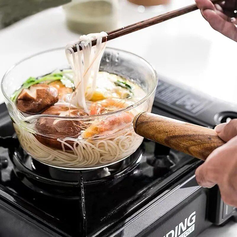 glass cooking pot with wooden handle - MRSLM