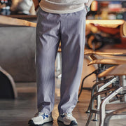 striped casual pants with elastic waist, view 5 - MRSLM