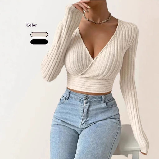 short deep V-neck knitted sweater - MRSLM