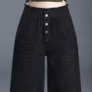 High waist wide-leg stretch denim pants, view 4 - MRSLM
