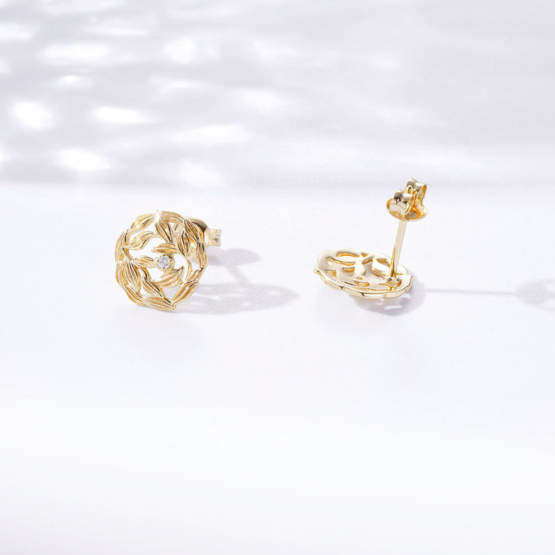 14K gold plated fallen leaf earrings, view 3 - MRSLM