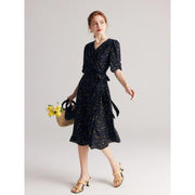 black polka dot silk dress, view 7 - MRSLM