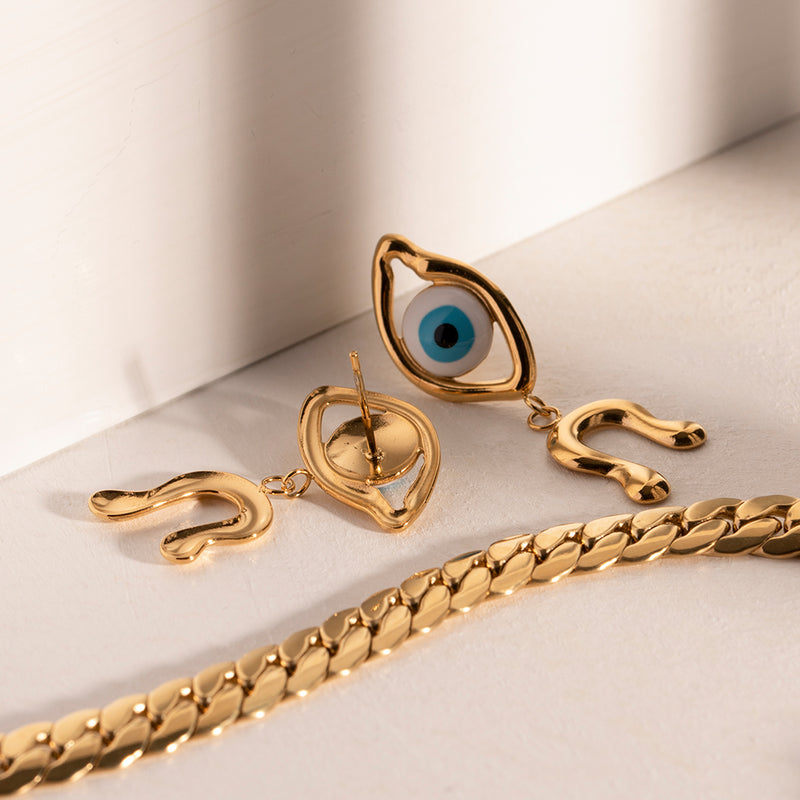 devil's eye asymmetrical earrings, view 4 - MRSLM