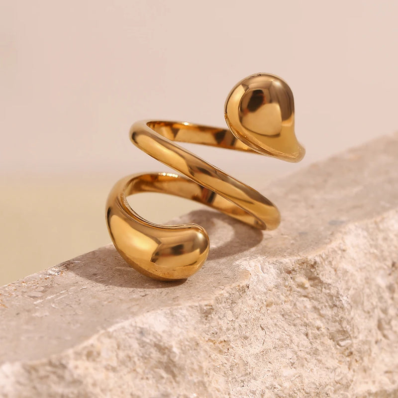 18k gold plated double layer spiral snake ring, view 5 - MRSLM