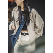 retro velvet cuban collar oversized blouse, view 8 - MRSLM