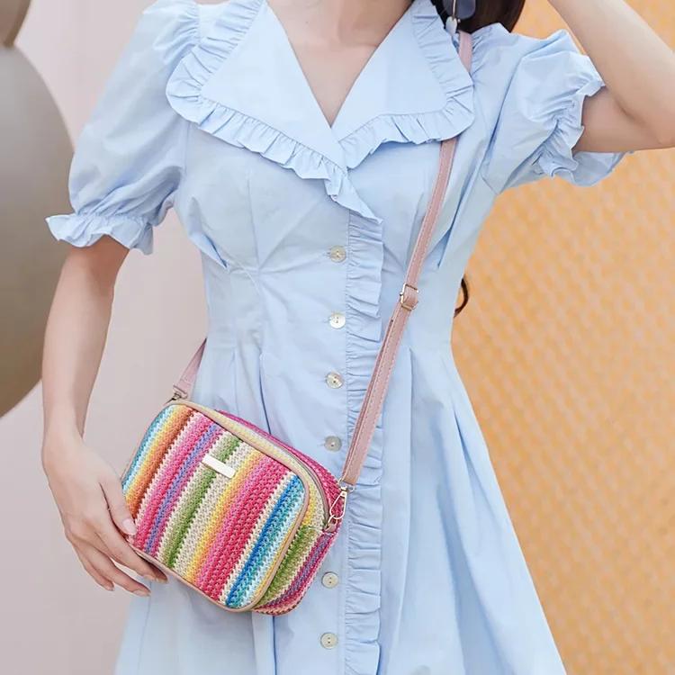 rattan knit straw crossbody bag, view 7 - MRSLM