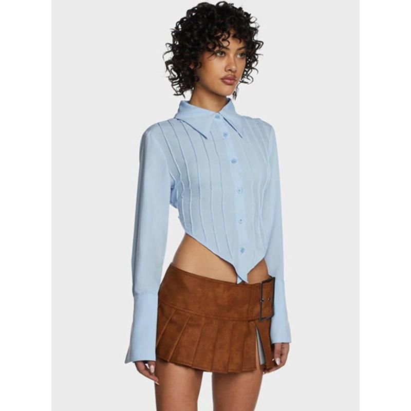 blue lace-up back blouse, view 4 - MRSLM