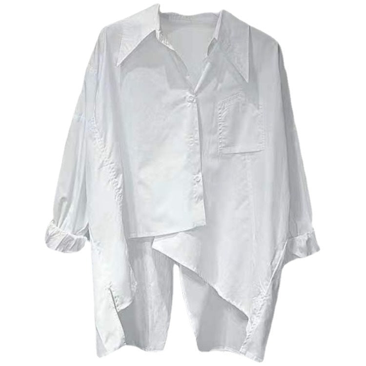 women's thin loose back slit long sleeve shirt, view 2 - MRSLM