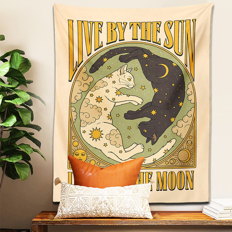 Sun moon cat tapestry wall hanging, view 12 - MRSLM